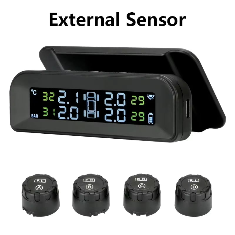 2023 Solar-Powered Wireless Tire Pressure Monitoring System with LCD Display and Auto Brightness Adjustment