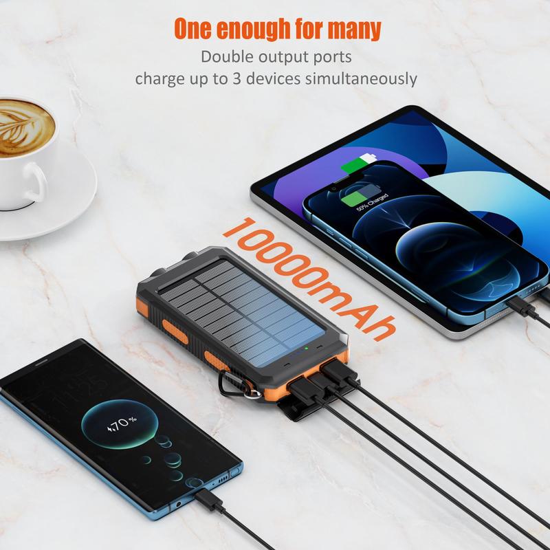 10000Mah Solar Power Bank for Summer Fall Gift, Dual USB Output Port Power Bank with Flashlight, Portable Wireless Car Charger, Solar Power Bank Charger for Iphone, Smartphone Charging Accessories