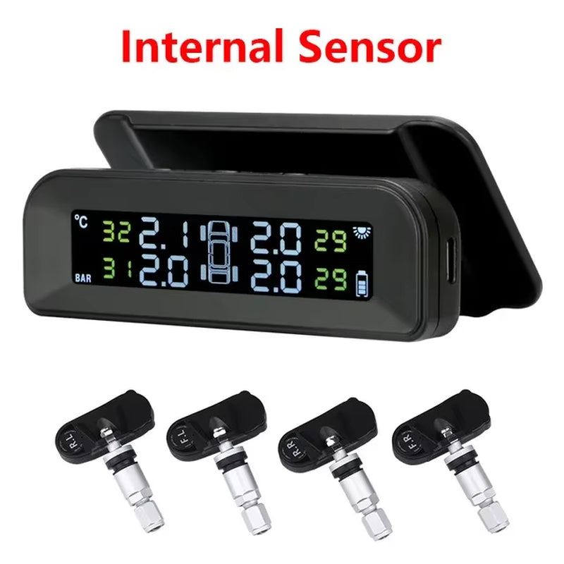 2023 Solar-Powered Wireless Tire Pressure Monitoring System with LCD Display and Auto Brightness Adjustment