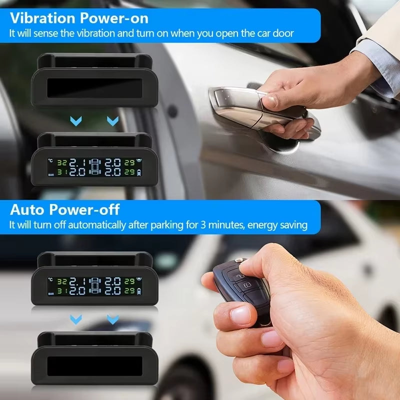 2023 Solar-Powered Wireless Tire Pressure Monitoring System with LCD Display and Auto Brightness Adjustment